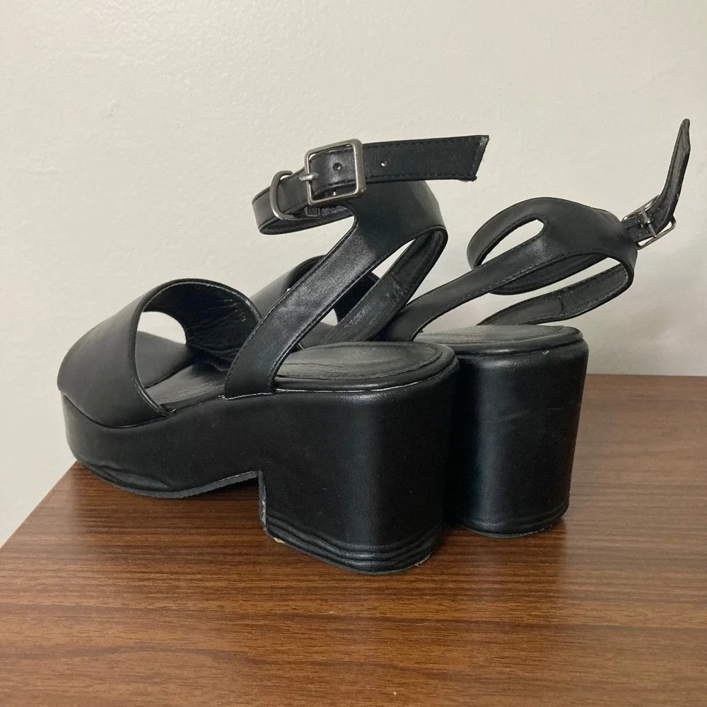Y2K Grunge Black Chunky Platform Block Heel Ankle Strap Sandals EUR 38 US 7.5